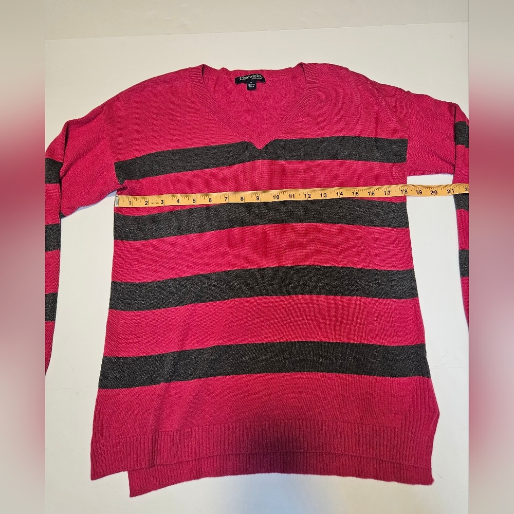 Chadwicks V-Neck Sweater - Pink and Black Striped. Size M - Picture 4 of 5